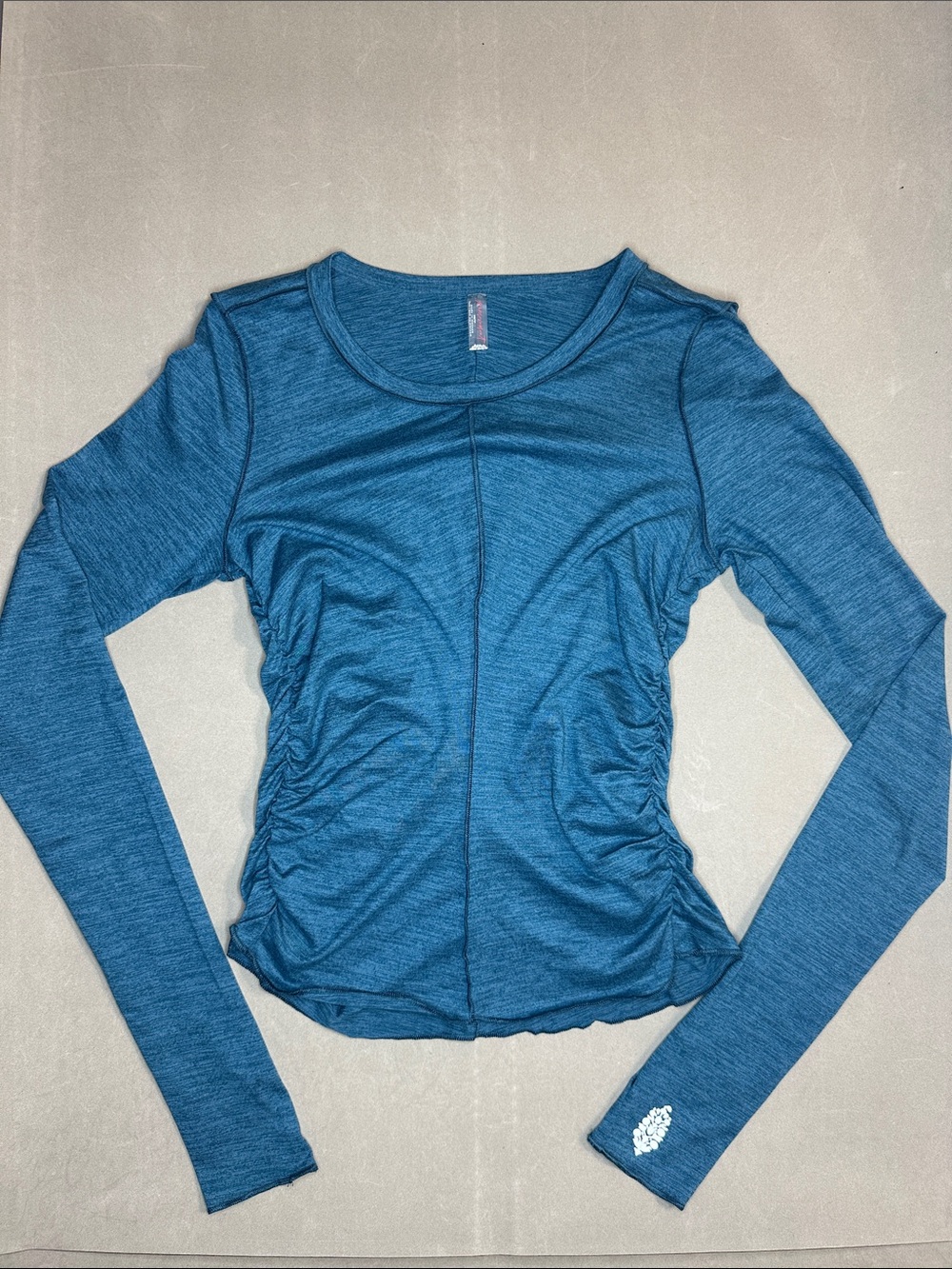 FP Movement by Free People Teal Blue Long-Sleeve Ruched Side Top - XS